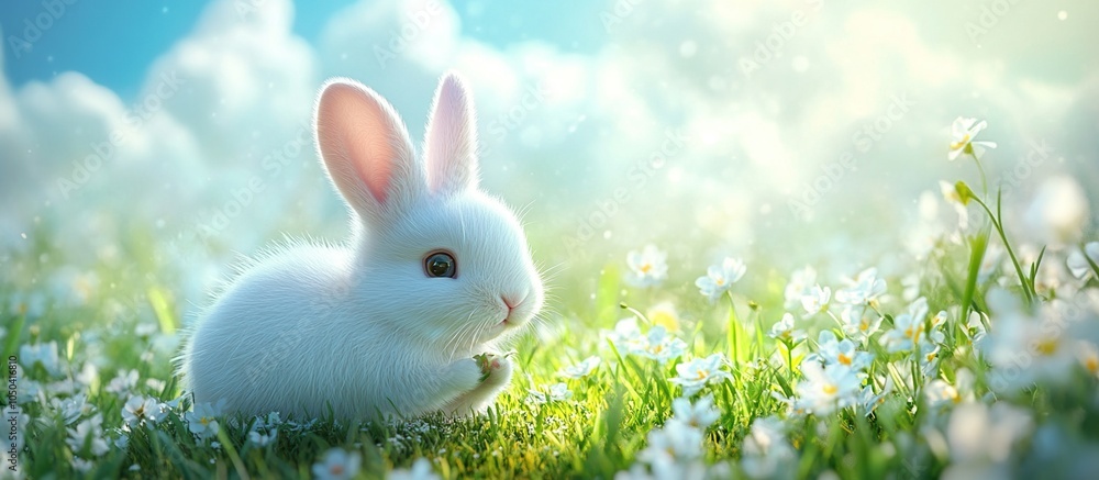 White Bunny in a Field of Daisies White Bunny in a Field of Daisies