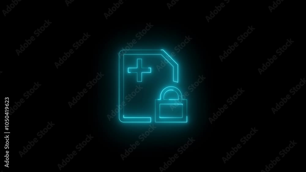 Neon e sim locked icon glowing black background animation Neon e sim locked icon glowing black background animation