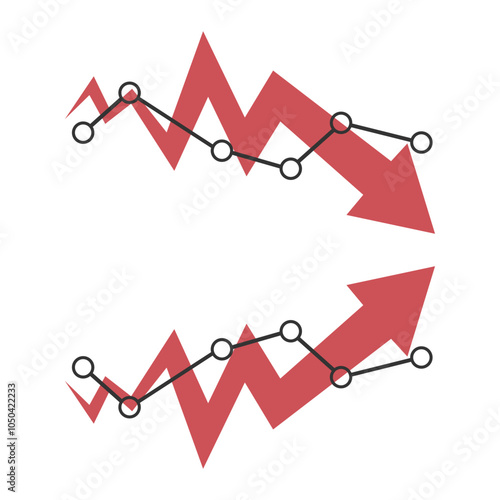 Fall and recovery chart, statistics arrow. Vector illustration.