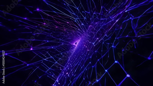 Rotating Network of 3D Points and Lines Creating a Futuristic Connection Grid