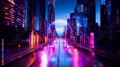 Soft Glowing Neon Rings Expanding Outward with Gradual Light Fade