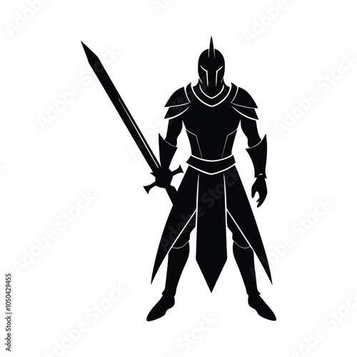 Silhouette of Medieval Knight Holding Sword.