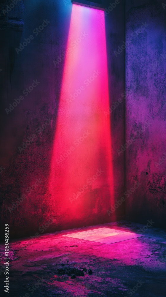 Obraz premium A business card mockup is highlighted by colorful beams of light in a dark setting, creating depth