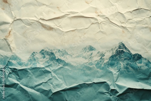 Wallpaper Mural A vintage photo of a mountain range printed on crumpled paper, suggesting a nostalgic and textured feel. The photo captures the majestic beauty of the mountains, while the crumpled paper adds a layer  Torontodigital.ca