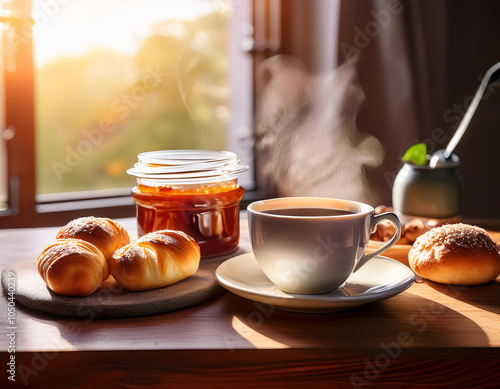 Wallpaper Mural cup of coffee and croissant Torontodigital.ca