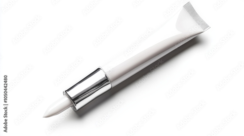 A tube of brightening eye cream with a metallic applicator tip, isolated on a white background A tube of brightening eye cream with a metallic applicator tip, isolated on a white background