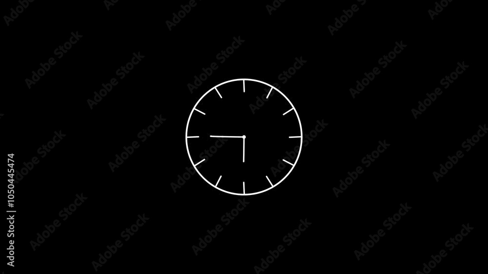 Clock Animation in 12 Hour Loop animation with optional luma matte. animation on black Clock Animation in 12 Hour Loop animation with optional luma matte. animation on black