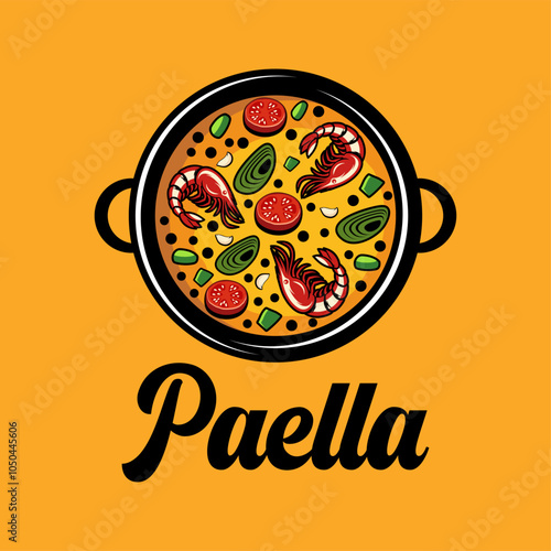 Paella logo emblem vector illustration template 