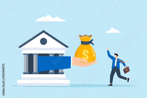 Flat illustration of businessman owner receive loan money from bank personal entrepreneur small business lending debt support