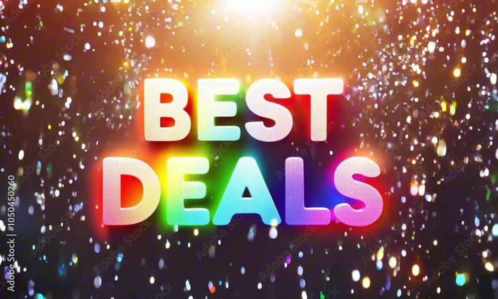 Colorful text 'Best Deals' with sparkling effects on bright festive background Colorful text 'Best Deals' with sparkling effects on bright festive background