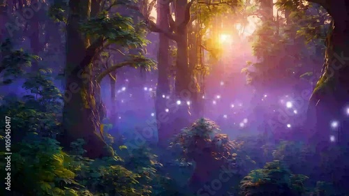 Wallpaper Mural Enchanted Forest Sunset with Glowing Particles Torontodigital.ca