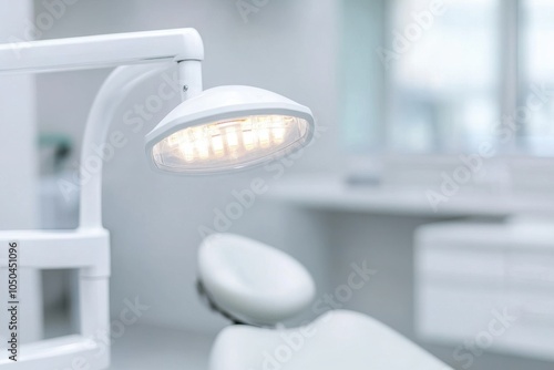 A modern dental office with bright lighting and a comfortable dental chair, providing a clean and inviting environment. photo