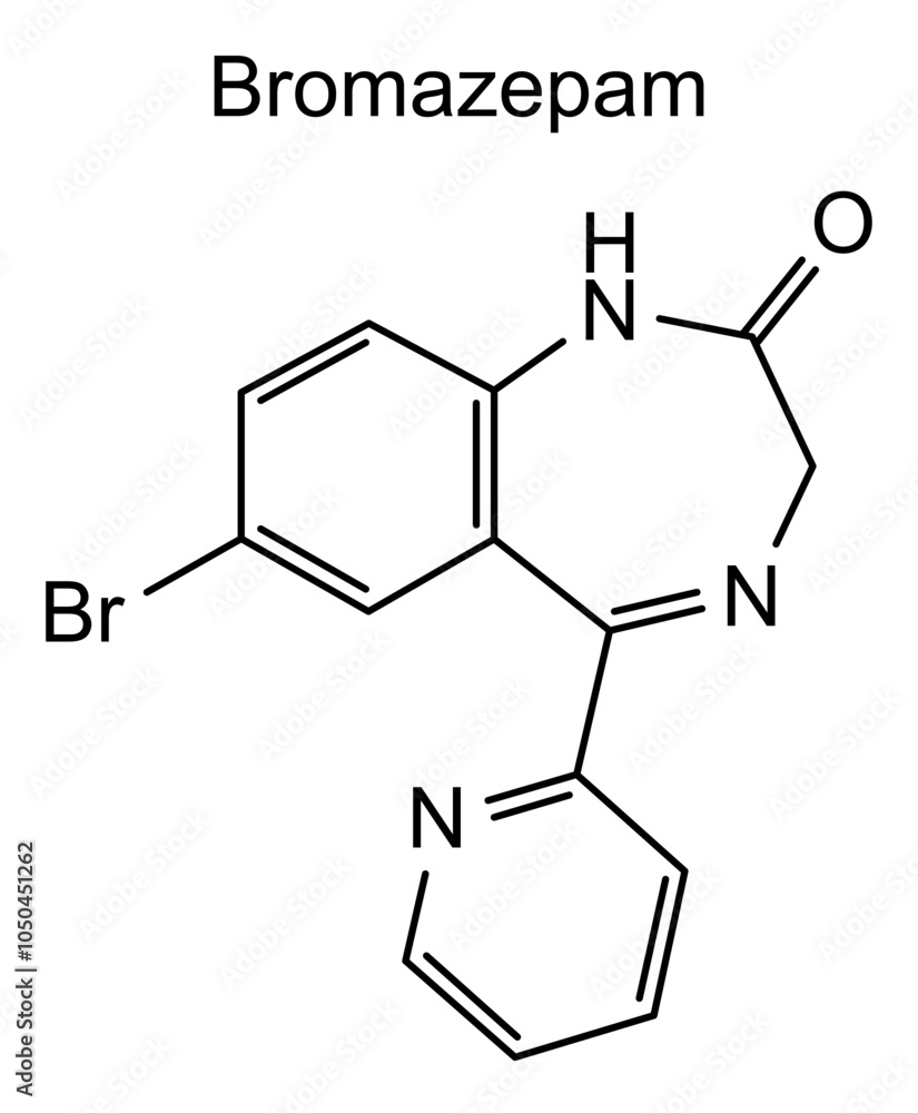 Chemical structure of bromazepam, drug substance Chemical structure of bromazepam, drug substance