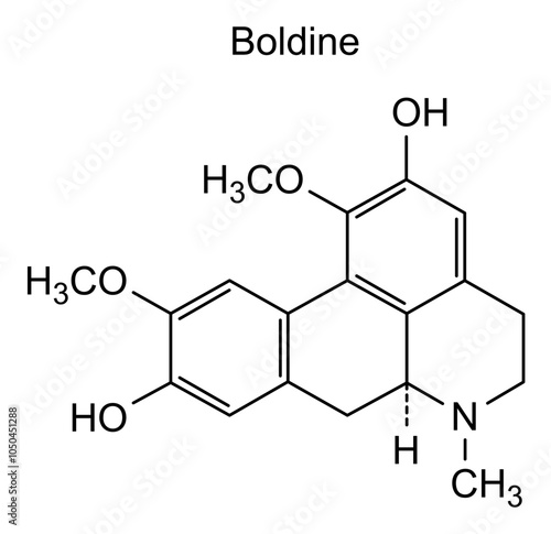 Chemical structure of boldine, drug substance