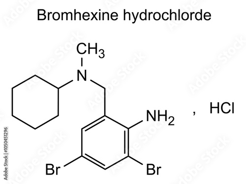 Chemical structure of bromhexine hydrochloride, drug substance