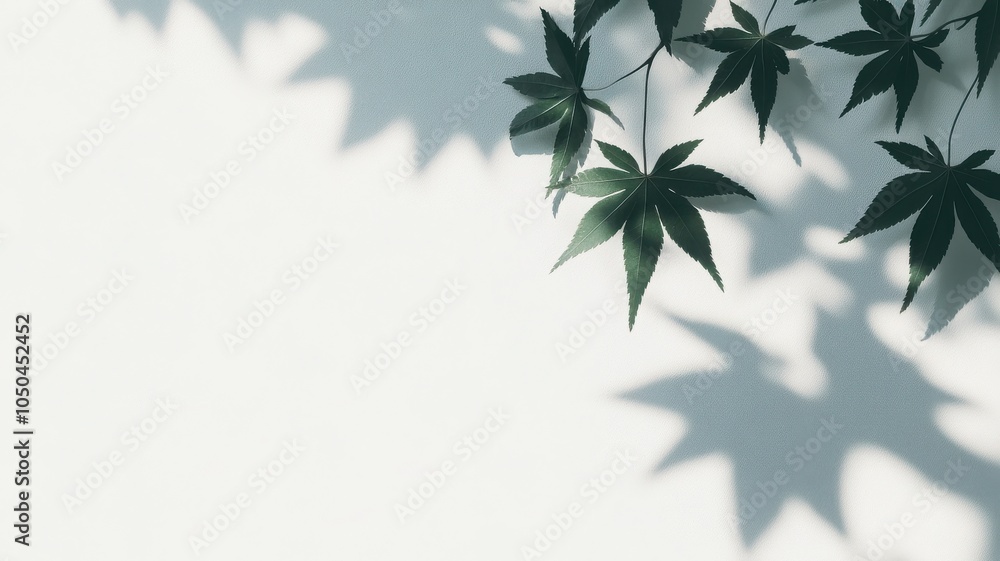 A serene composition of green leaves casting shadows against a light background, perfect for nature-themed designs. A serene composition of green leaves casting shadows against a light background, perfect for nature-themed designs.