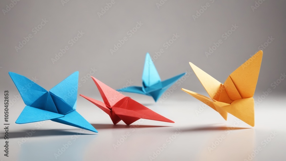 A bright red butterfly bursts from a paper airplane, symbolizing transformation and freedom A bright red butterfly bursts from a paper airplane, symbolizing transformation and freedom