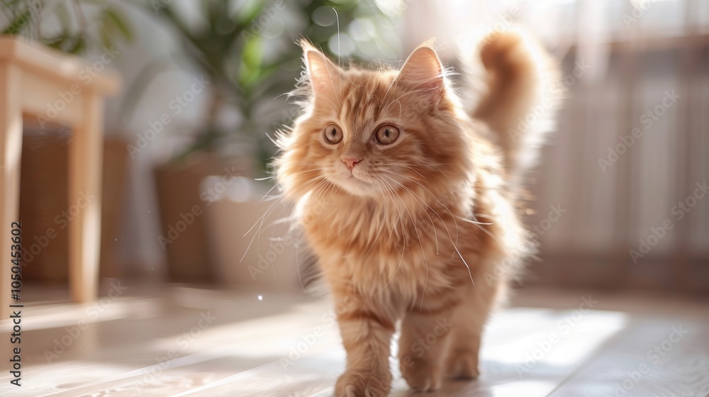 Obraz premium Fluffy Cat Enjoys Laser Pointer Playtime