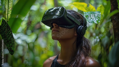 Conservationists use VR headsets to explore a virtual rainforest environment, identifying areas impacted by deforestation and planning restoration projects without disturbing the existing ecosystem 