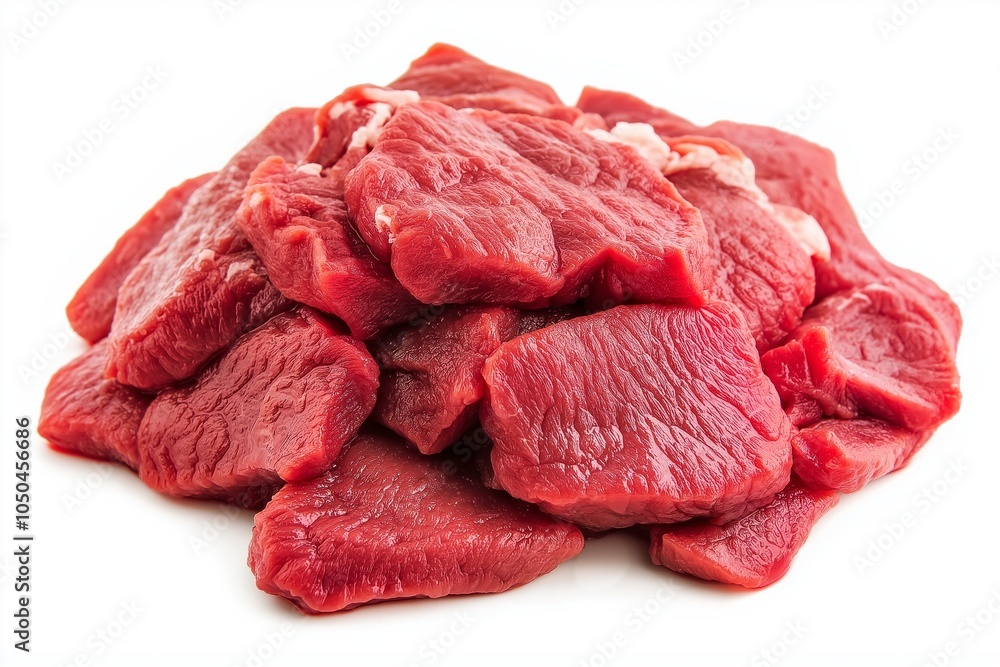 Obraz premium Raw Beef Meat Pieces on White Background.