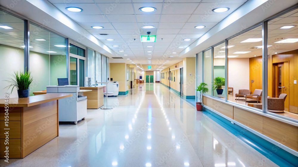 clean, bright hallway in a modern medical facility.
A long, empty corridor leading to various rooms in a hospital. clean, bright hallway in a modern medical facility.
A long, empty corridor leading to various rooms in a hospital.