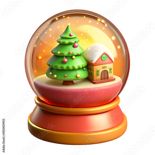 Wallpaper Mural Colorful snow globe with a Christmas tree and a cozy house inside, transparent or white isolated background. Torontodigital.ca