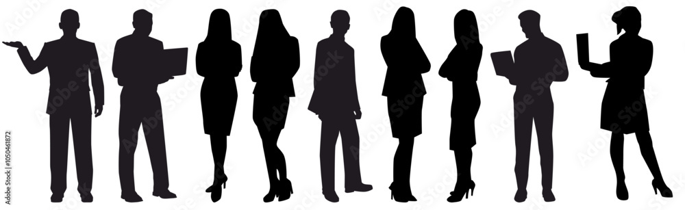 Collection of business people. silhouette, Businessman and woman standing in pose on isolated white background. Collection of business people. silhouette, Businessman and woman standing in pose on isolated white background.