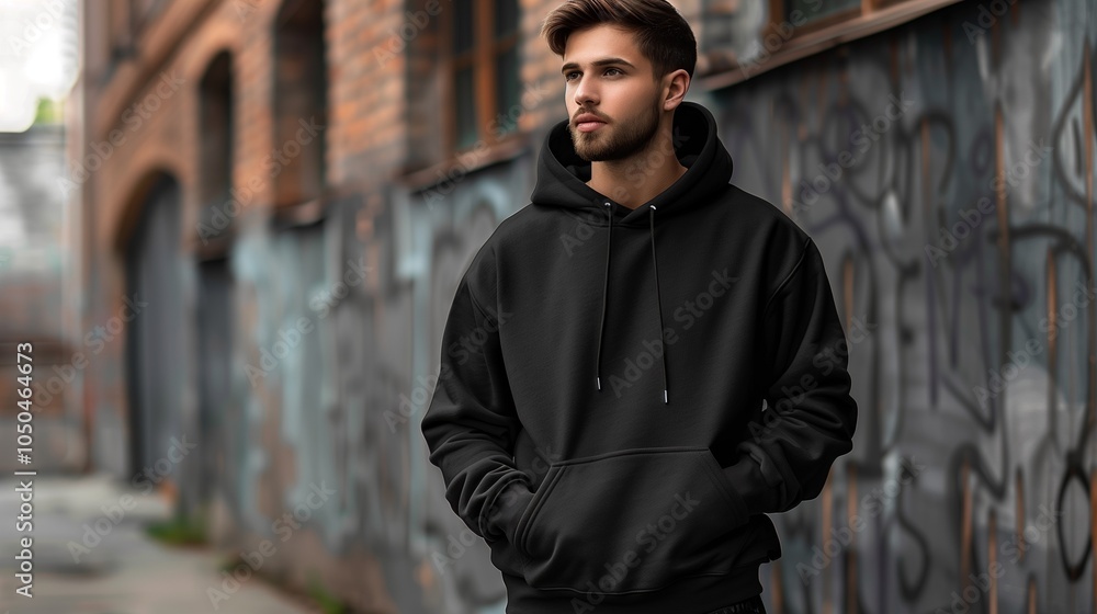 Man wearing mock up black hoodies Man wearing mock up black hoodies