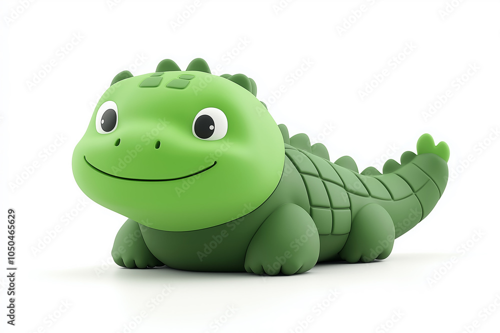 Fototapeta premium Green plasticine clay crocodile isolated on white background