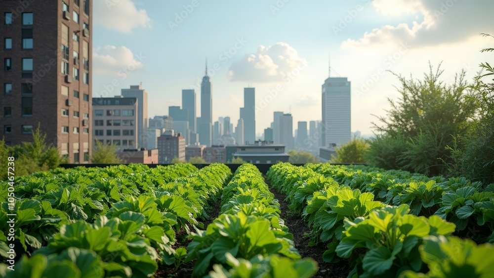 Fototapeta premium Breathtaking Urban Rooftop Garden with a Skyline Backdrop