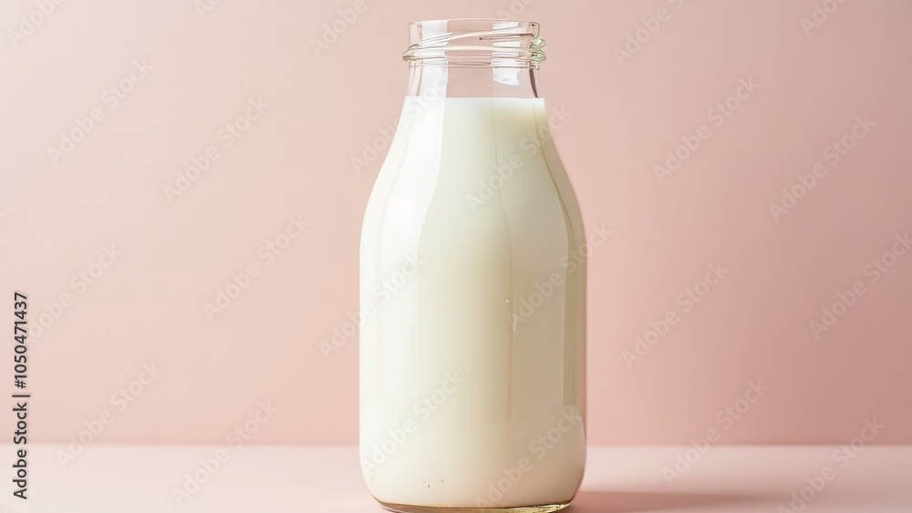 Pure Delight: Tall Glass Jar of Almond Milk Against Pastel Background Pure Delight: Tall Glass Jar of Almond Milk Against Pastel Background
