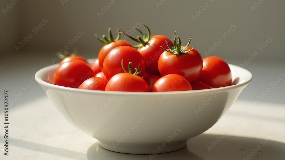 Vibrant Cherry Tomatoes in a White Ceramic Bowl for Culinary Inspiration Vibrant Cherry Tomatoes in a White Ceramic Bowl for Culinary Inspiration