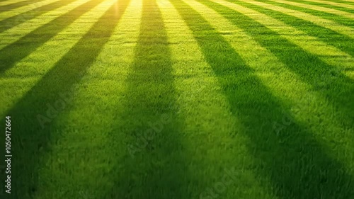 A freshly cut lawn shows off its stripes in the afternoon sun
