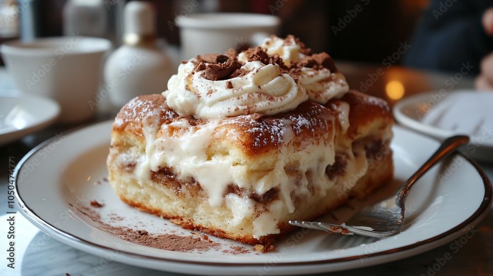 A Sweet Cinnamon Roll. A gooey cinnamon roll topped with cream cheese frosting. A Sweet Cinnamon Roll. A gooey cinnamon roll topped with cream cheese frosting.