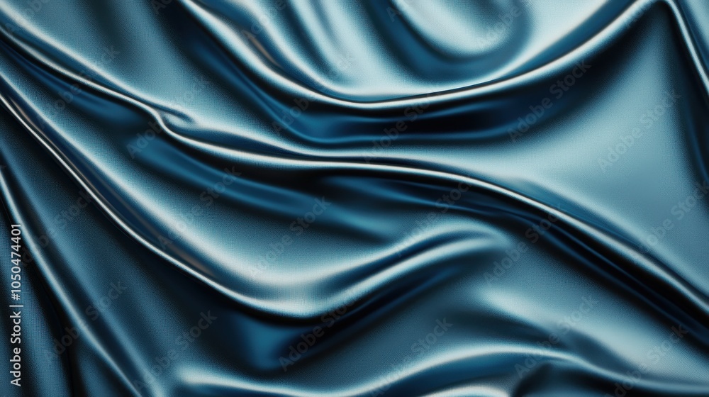 Fototapeta premium Smooth Metallic Blue Satin Fabric with Elegant Folds and Reflections
