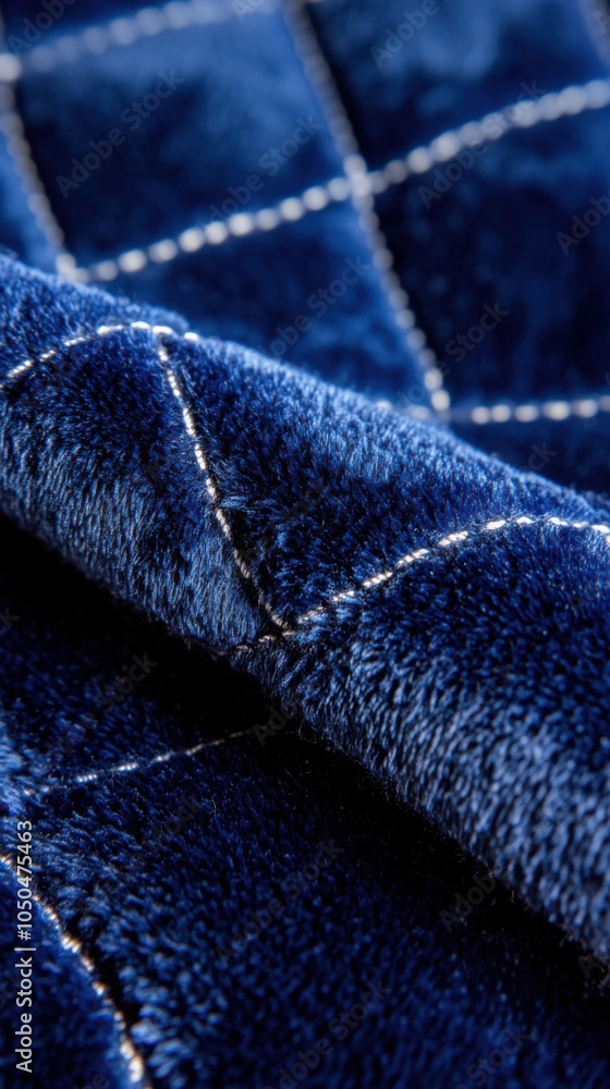 Naklejka premium ファッションやインテリアデザインに最適な、エレガントな白いステッチが施された豪華なブルーのベルベット生地