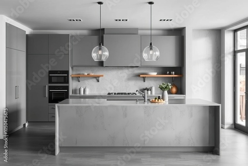 Monochromatic Gray A gray toned kitchen with a subtle texture fe photo