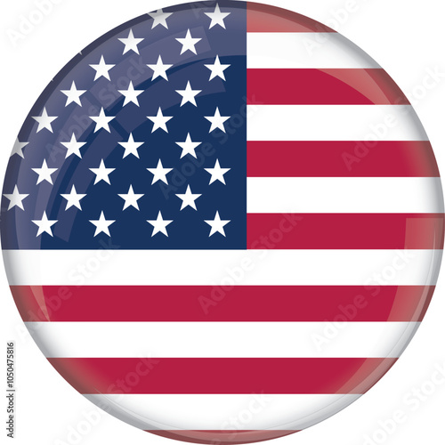 United States flag with glossy rounded button for football team and national emblem