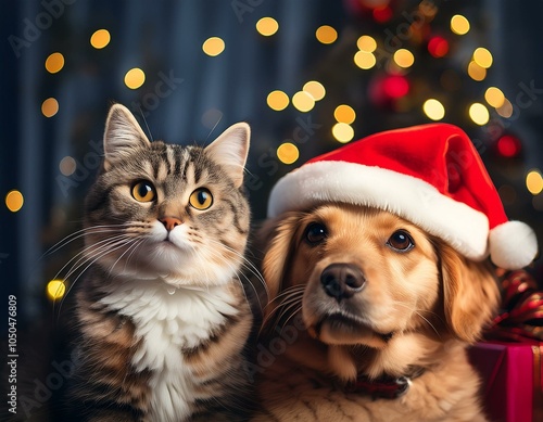 Wallpaper Mural cat and dog and christmas decorations Torontodigital.ca