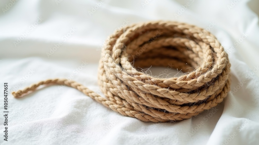 Beautifully Braided Jute Twine on Elegant White Background Beautifully Braided Jute Twine on Elegant White Background
