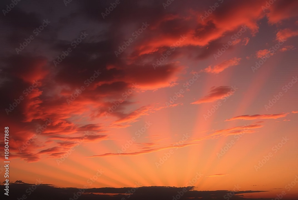 Fototapeta premium Sunset Rays Orange and red rays painting the sky at dusk