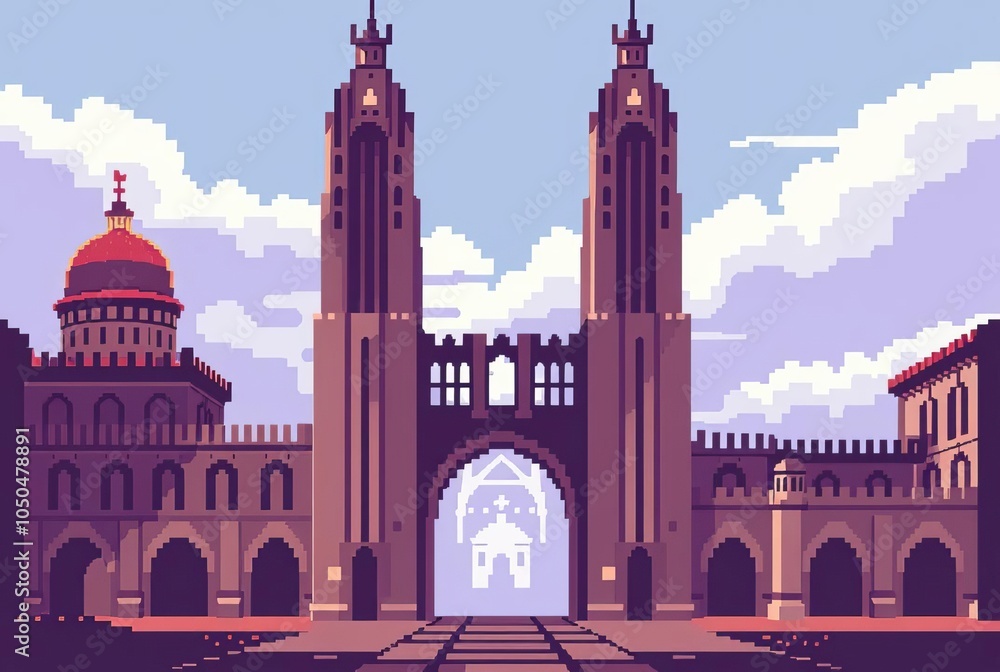 Fototapeta premium Architectural pixel art with abstract designs