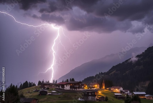 Mountain Village Lightning Lightning flashing over a village nes