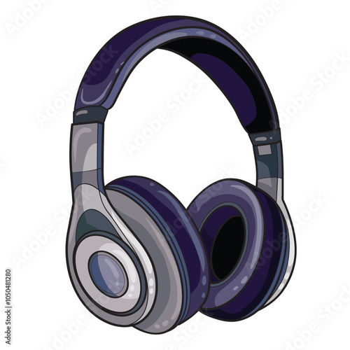 large quality gray headphones with purple earbuds without wires