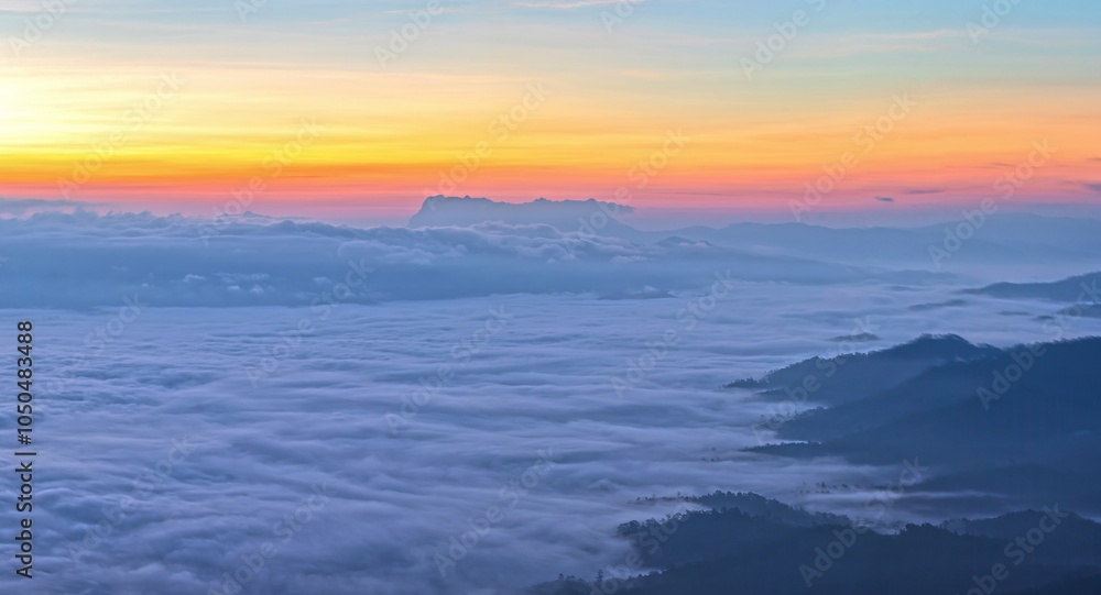 Panorama of sky and cloud with fog on mountain background in thailand Panorama of sky and cloud with fog on mountain background in thailand
