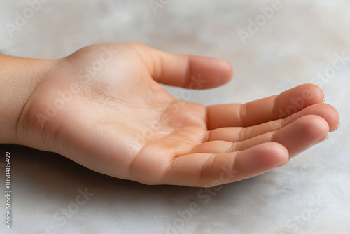 Close-Up of Open Human Hand with Natural Light on Skin photo