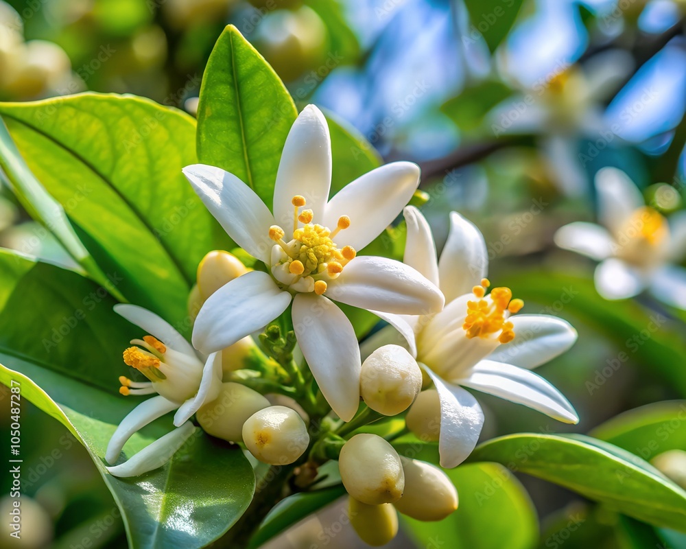 Fototapeta premium branch of blooming lemon close-up on the same background