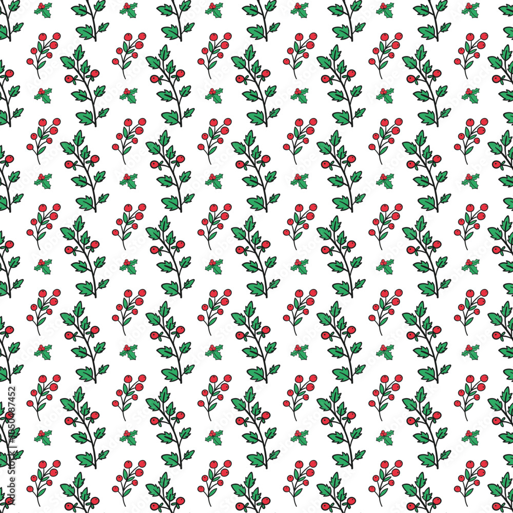 Christmas Winter Berries Seamless Vector Pattern Design Christmas Winter Berries Seamless Vector Pattern Design