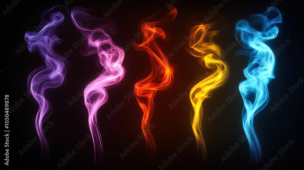 Fototapeta premium Colorful Abstract Swirling Smoke Lines on Dark Background