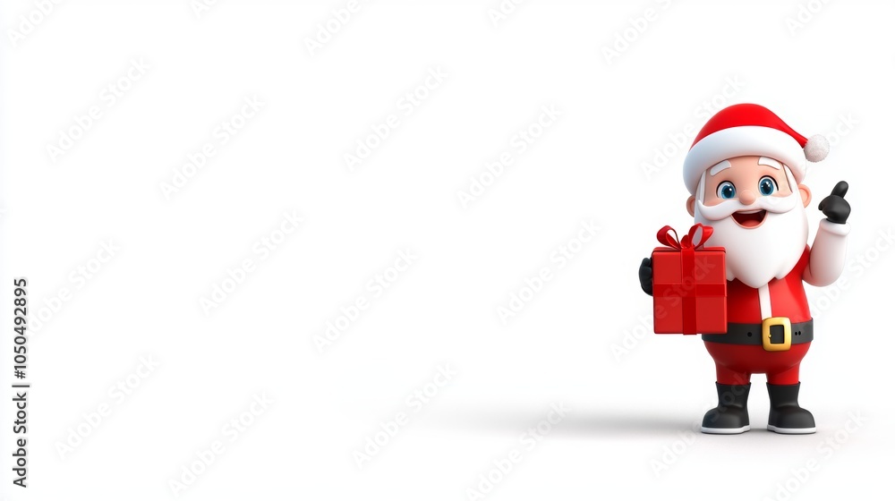 Happy Cartoon Santa Claus Holding a Gift Box with a White Background Happy Cartoon Santa Claus Holding a Gift Box with a White Background